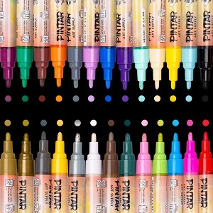 PINTAR Premium Acrylic Paint Pens - (26 Colors) Medium Tip Pens For Rock Painting, Wood, Paper Water Resistant Paint Set, Craft Supplies, DIY Project - 1 of 4