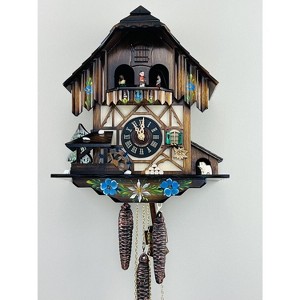 One Day Musical Cuckoo Clock Cottage – 12 in Dancers & Moving Waterwheel – Hand-painted Flowers By River City Clocks - 1 of 4