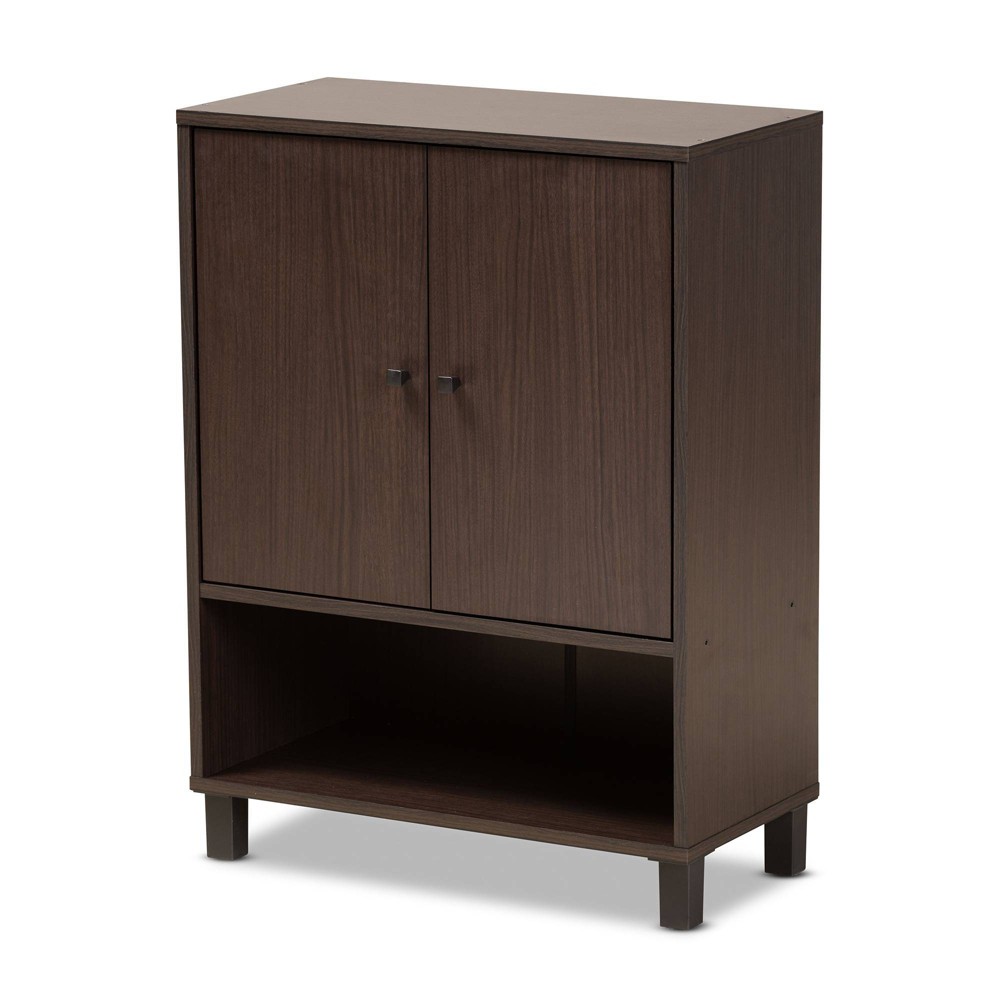 Baxton Studio Rossin Modern Wood 2 Door Entryway Shoe Cabinet Dark Brown: Freestanding Storage for 10 Pairs