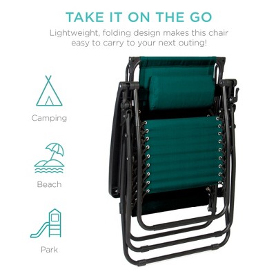 Forest Green Folding Zero Gravity Recliner with Canopy and Tray