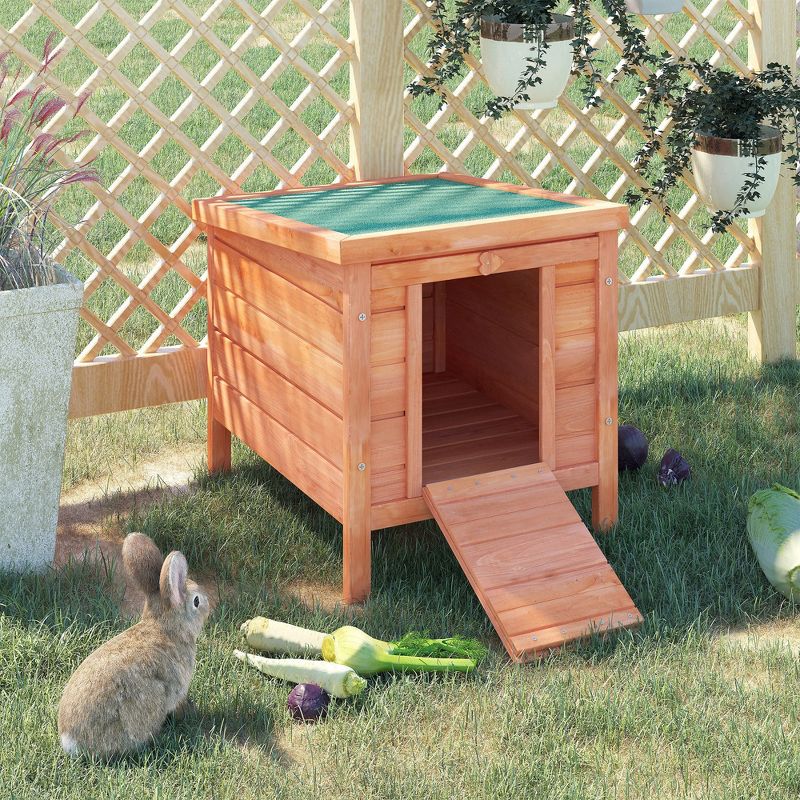 PawHut Small Wooden Rabbit Hutch Bunny Cage Guinea Pig House Dog Cage with Openable & Waterproof Roof, 2 of 9