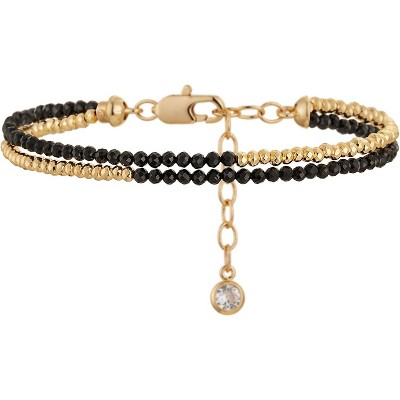 Women Beaded Bracelet Gold Double Layer Gemstone 14K Simple Dainty Handmade Chain Everyday Boho Beach Jewelry