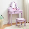 Girls Vanity Table and Chair Set, Kids Makeup Dressing Table with Lights Wood Makeup Playset, Kids Vanity Set with Mirror Drawer - 2 of 4