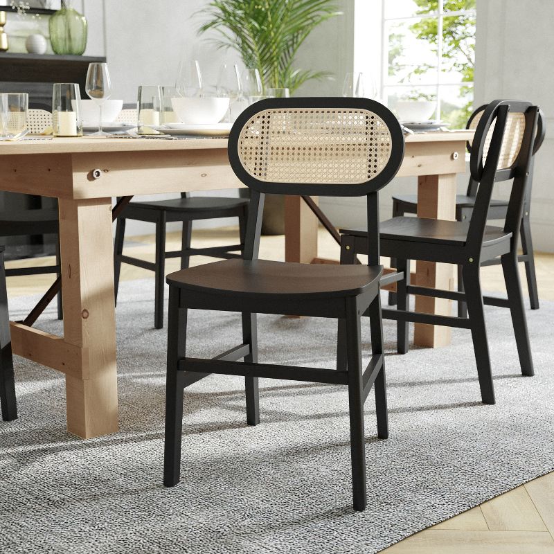 Flash Furniture Jacob Set of 2 Commercial Cane Rattan Dining and Event Chairs with Solid Wood Frame and Seat, 2 of 11