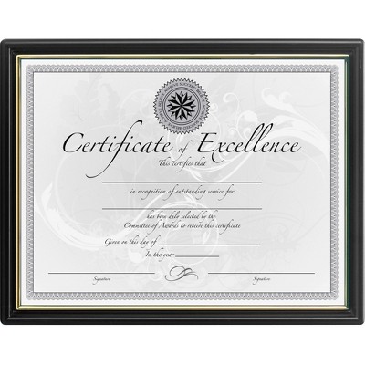 Burnes Home Accents Certificate Frame Plastic Face 8-1/2"x11" Black/Gold Frame N1188N5