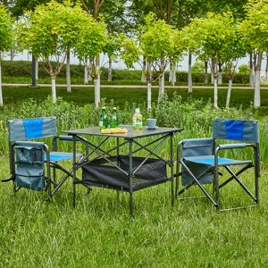 VisioGear Folding Chair, 3-Piece Folding Outdoor Chairs Set with 1 Table, Camping Chair for Picnics, Backyard, Black & Blue, 21.7"*16.9"*29.5" - 1 of 4