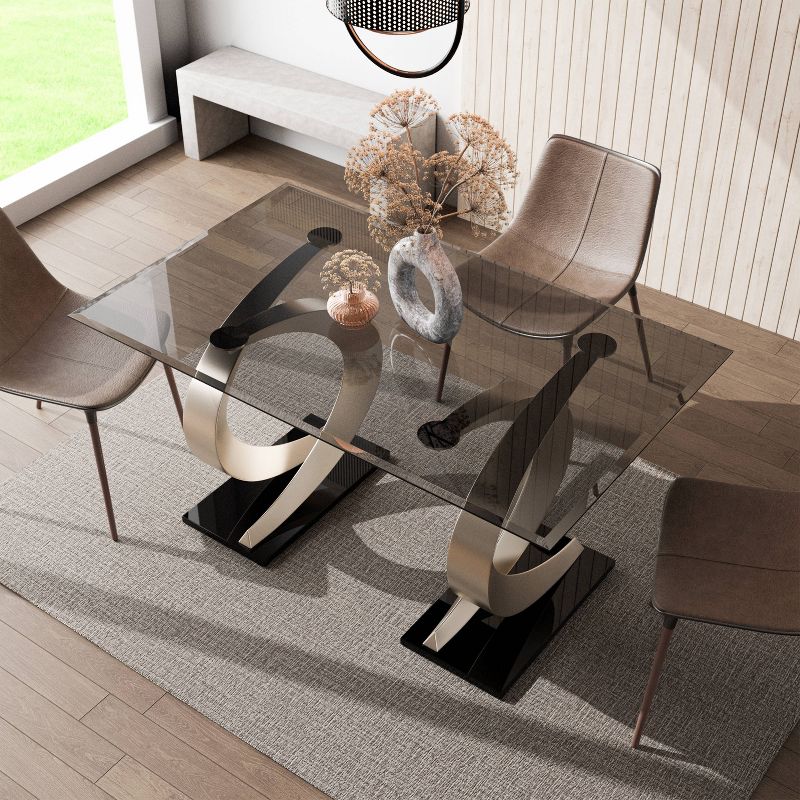 58&#34; Gleneagles Modern Rectangle Glass Top Dining Table Gray/Champagne/Black - HOMES: Inside + Out, 5 of 11