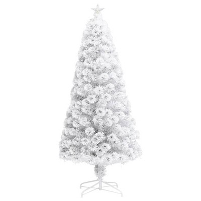 vidaXL Stunning White 5 ft Fiber Optic and LED Artificial Christmas Tree with Star Top, Durable PVC Construction