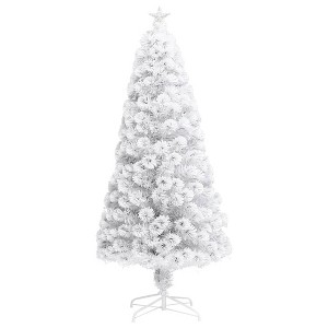 vidaXL Stunning White 5 ft Fiber Optic and LED Artificial Christmas Tree with Star Top, Durable PVC Construction - 1 of 4
