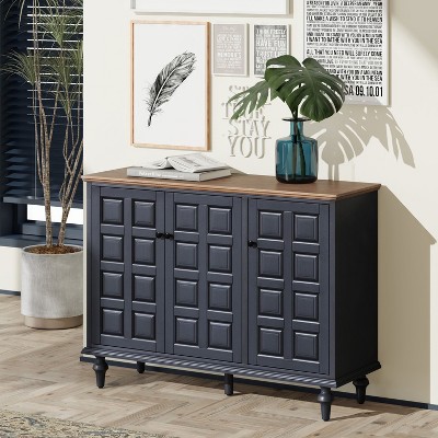 JIONJOY Vintage Plaid 3-Drawer Dresser – Rustic Wood Nightstand with Aluminum Handles for Bedroom, Living Room, or Hallway