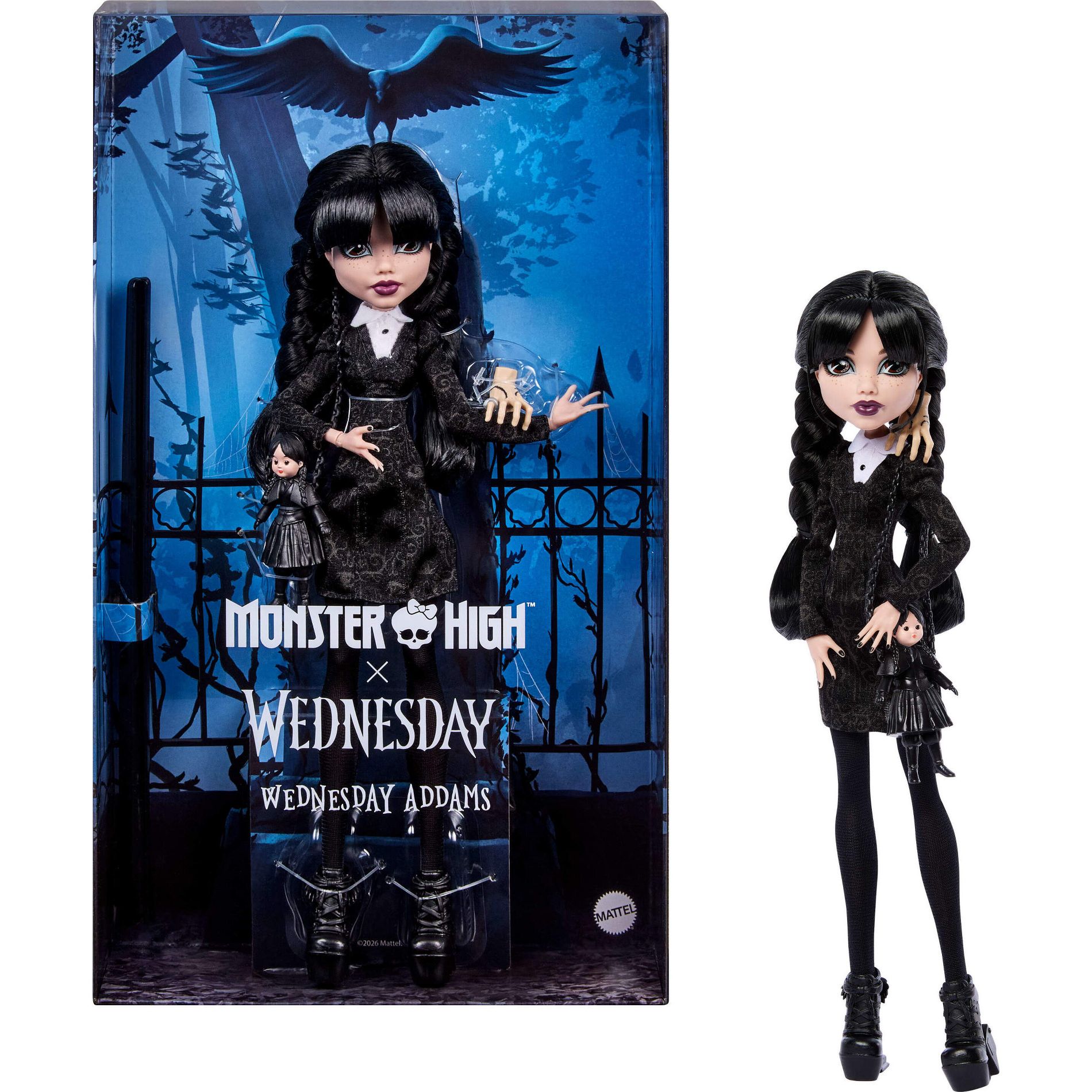Monster High x Wednesday Collectible Doll Wednesday Addams in Black Dress with Accessory