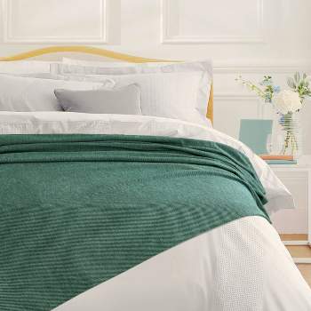 Tribeca Living Queen Yarn Dyed Organic Cotton/Wool Oversized Blanket Heather Green