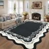 Washable Scalloped Living Room Rugs, Modern Floral Print Area Rug for Bedroom Dining Room, Non Slip Home Decor Carpet - 4 of 4