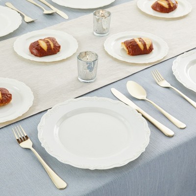 Elegant Cream Vintage Design Plastic Plate Set, 60 Pieces