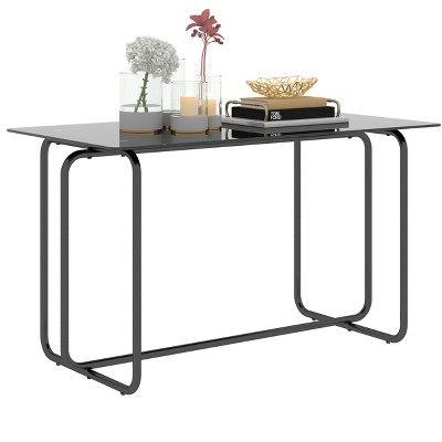 VYNXARIA 1 piece Rectangle Dining Table with Metal Frame, Tempered Glass Dining Table for Kitchen Room, Black