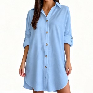 loose dress shirt women Womens Elegant Lapel Collar Button Down Long Sleeve Casual White Shirt  Loose Top