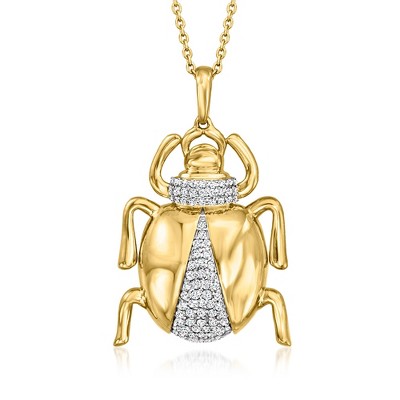Ross-Simons 0.35 ct. t.w. Diamond Scarab Pendant Necklace in 18kt Gold Over Sterling