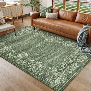 Modern Machine Washable Area Rugs Floral Printed Floor Carpet Non Slip Backing Stain Resistant Indoor Soft Mat - 1 of 4