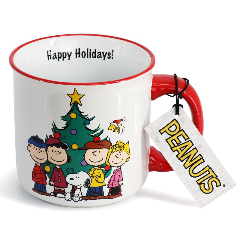 Peanuts Charlie Brown and Friends 4 Piece 21oz Stoneware Happy Holidays Mug Set in Red and Multi, 2 of 8