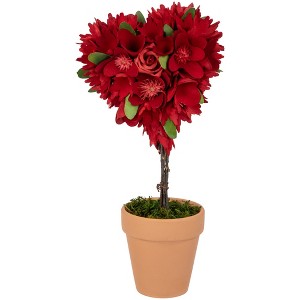 Northlight Wooden Mixed Floral Valentine's Day Artificial Potted Topiary - 14" - Red - 1 of 4