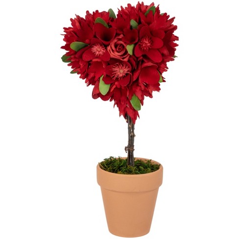 Northlight Wooden Mixed Floral Valentine's Day Artificial Potted Topiary - 14" - Red - image 1 of 4