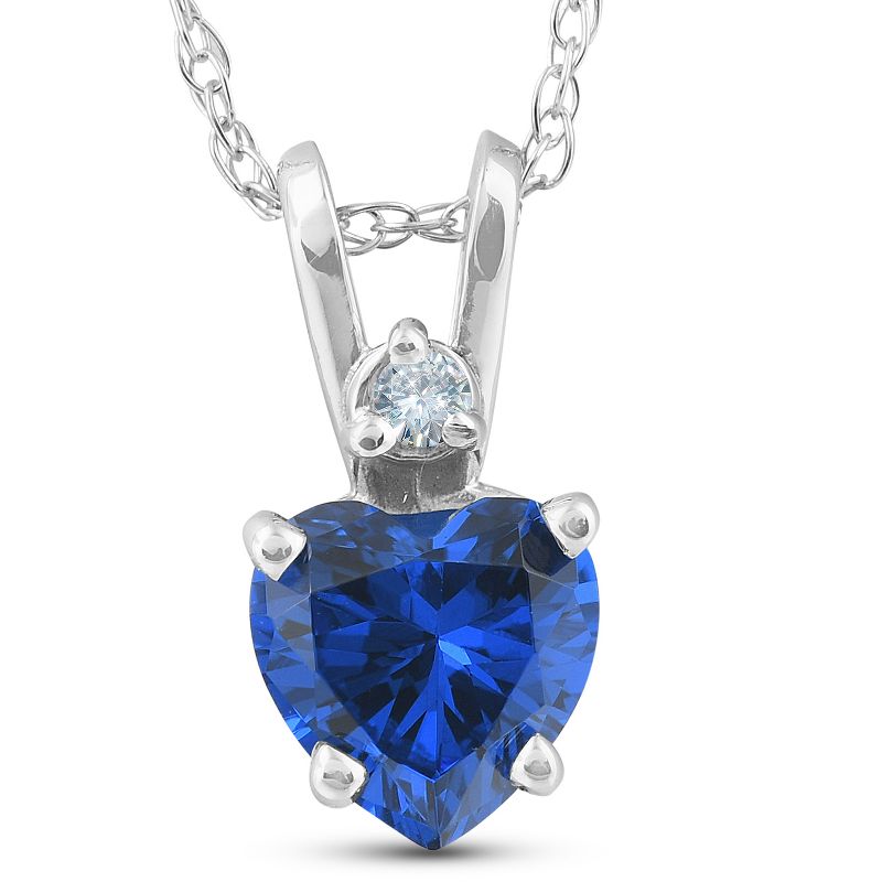 Pompeii3 14k White, Yellow, or Rose Gold Diamond & Blue Sapphire Heart Pendant Necklace, 1 of 5