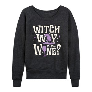 Women's - Instant Message - Witch Way To The Wine Lightweight French Terry Wide Neck Long Sleeve Graphic Shirt - 1 of 4