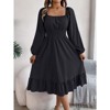 Coolmee Women Square Neck Long Sleeve Midi Dress Smaocked Waist Flowy Long Dress - 2 of 4