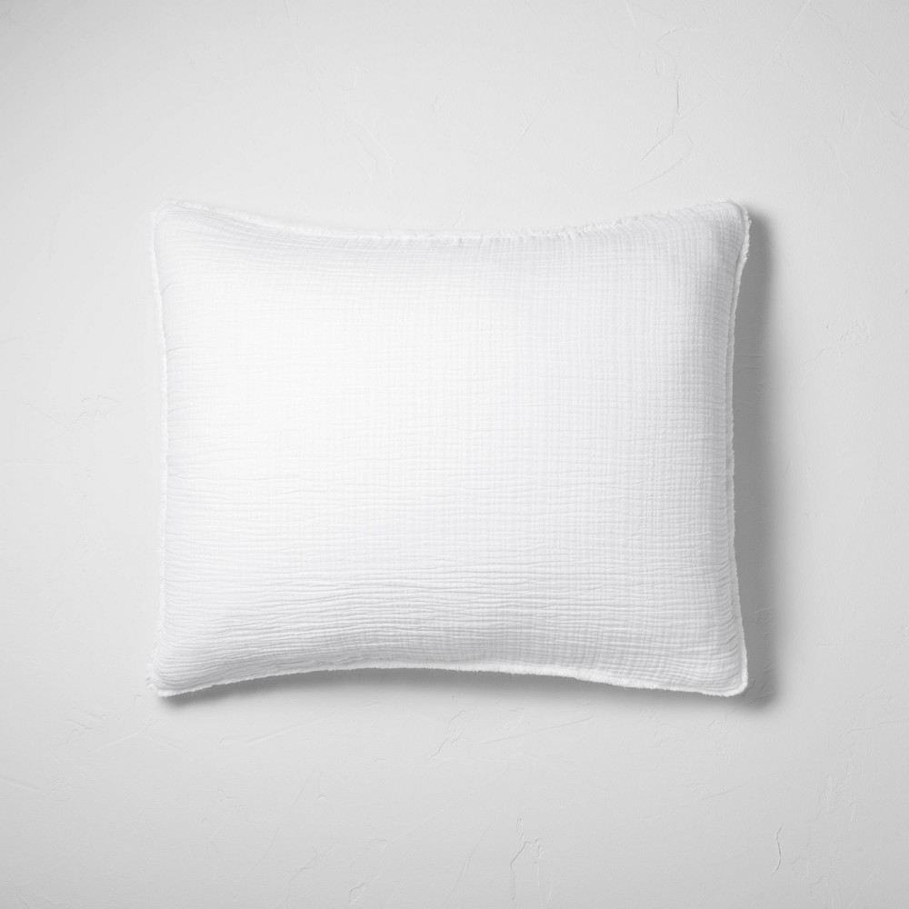 Photos - Pillowcase Standard Textured Chambray Cotton Pillow Sham White - Casaluna™
