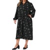 Women's Plus Size Floral Pattern V Neck Long Sleeve Front Slit Pockets Flowy Casual Midi Dress with Belted - Agnes Orinda - 2 of 4
