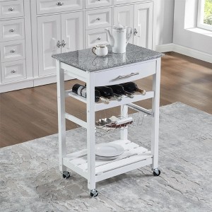 Wooakway 33.5"H Indoor Kitchen Island Trolley Serving Cart with Stainless Steel Marble Top Underneath Drawer Basket Wine Rack Lockable Casters - 1 of 4