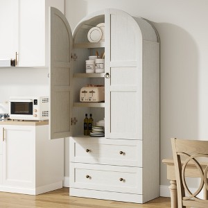 Garvee Tall Storage Cabinet, Farmhouse Large Wood Arched Kitchen Pantry, Bookcase with Doors & 2 Drawers for Dining, Office, Living Room, 72" - 1 of 4