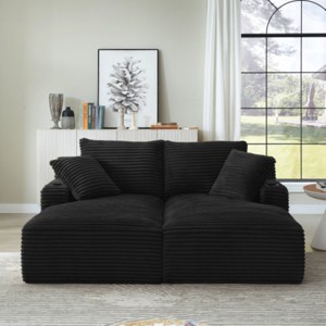Set of 2 Corduroy Chaise Lounge Chairs, Oversized Sleeper Sofa with Cupholder, Modern Loveseat for Bedroom or Living Room – The Pop Home - 1 of 4