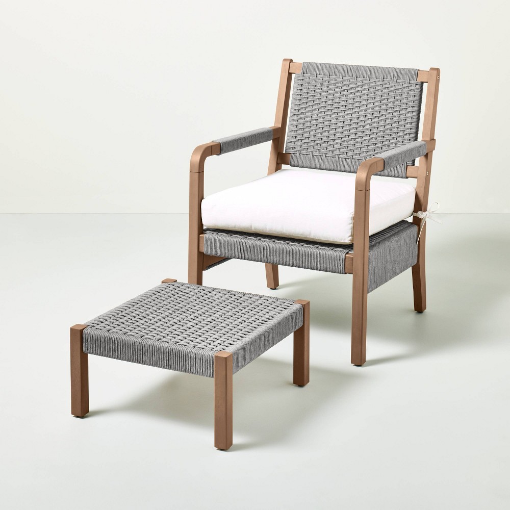 Wood &#38; Rope Outdoor Patio Chair &#38; Ottoman - Hearth &#38; Hand&#8482; with Magnolia: Weather-Resistant, Farmhouse Style