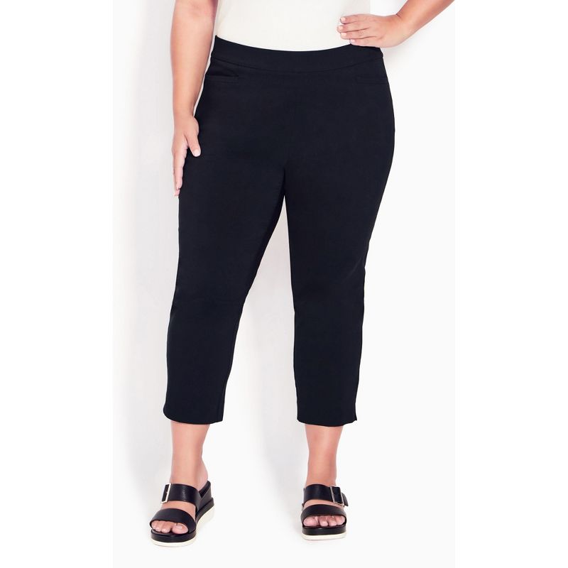 Women's Plus Size Super Stretch Crop Pant - black  | AVENUE, 1 of 4