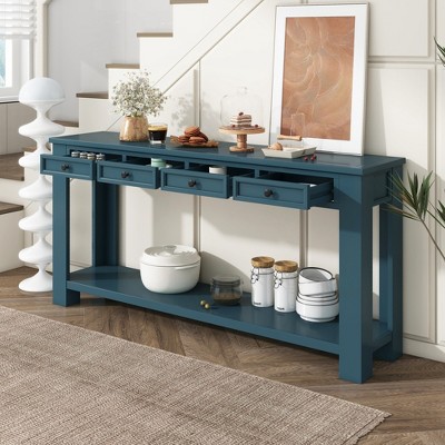 Xiyuyeu 4 Drawer Console Table With 1 Open Bottom Shelf And Black Round ...