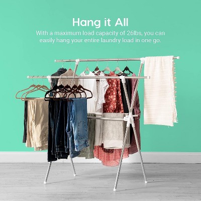 Silver Foldable Clothes Drying Rack with Extendable Rods