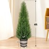 Hykolity Artificial Cedar Topiary Tree, 3FT 4FT with Barrel Planter, Faux Pine Shrubs Plant, Outdoor Indoor Home Decor Realistic Fake Plants, 2-Pack - 4 of 4