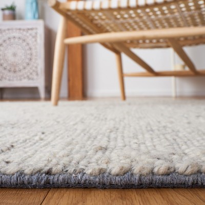 Ivory and Grey Wool Blend Handmade Rug, 2'-3" x 8'