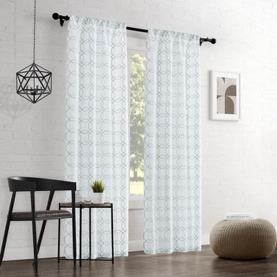 Set of 2 Modern Threads Sheer Geometric Curtain Panel, Seafoam