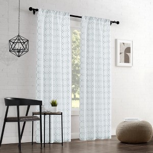 Set of 2 Modern Threads Sheer Geometric Curtain Panel, Seafoam - 1 of 1