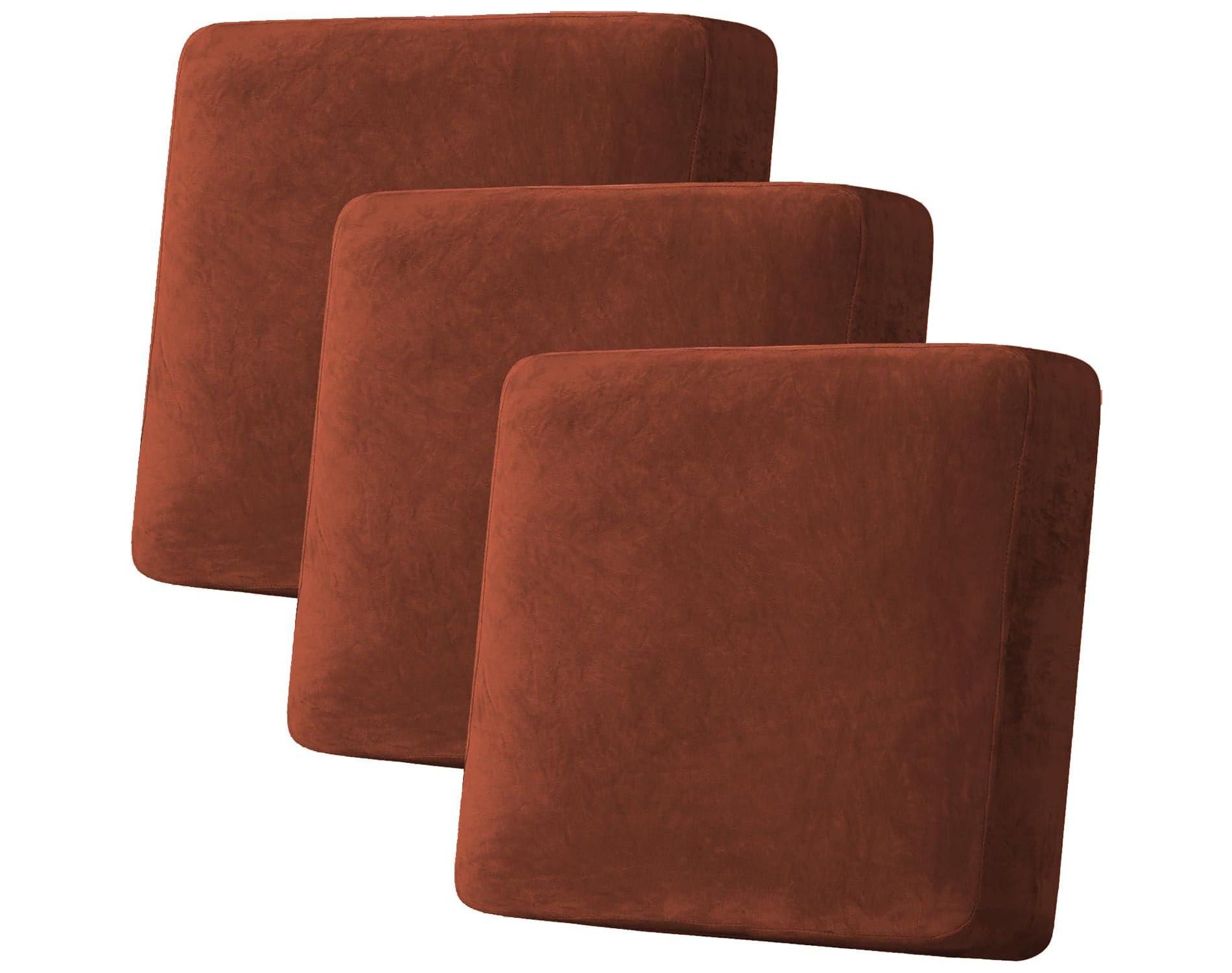 H.Versailtex Velvet Seat Cushion Cover for Armchair Loveseat and Sofa RUST 3 Cushion XL Sofa