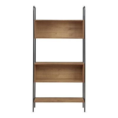 Distressed Oak and Black Metal 67" Bookcase with Cubes
