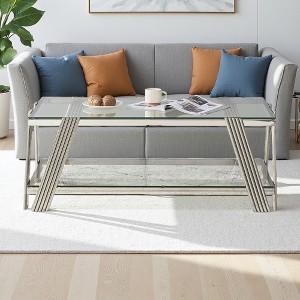47" Industrial Steel Coffee Table with Double Glass Top - 1 of 4