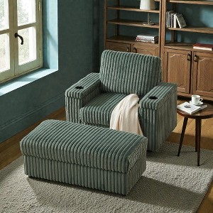 Mshliw Recliner Chair with Armrest Storage, Footrest Storage, Cup Holders and Ottoman, Single Sofa, Corduroy Upholstery, Comfortable Seating - 1 of 4
