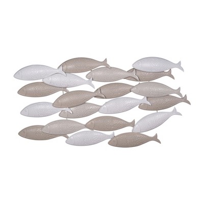 HomeRoots 21" X 36" Gray And Beige Metal School of Fish Wall Decor