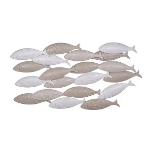 HomeRoots 21" X 36" Gray And Beige Metal School of Fish Wall Decor - 1 of 4