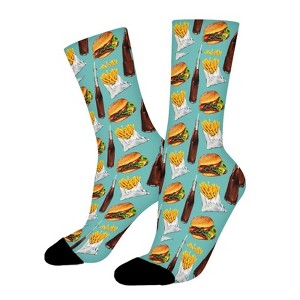 Coke Chips And Hamburger Pattern Women Printed Crew Socks Funny Funky Socks Soft Polyester Novelty Gifts for Artists Men - 1 of 1