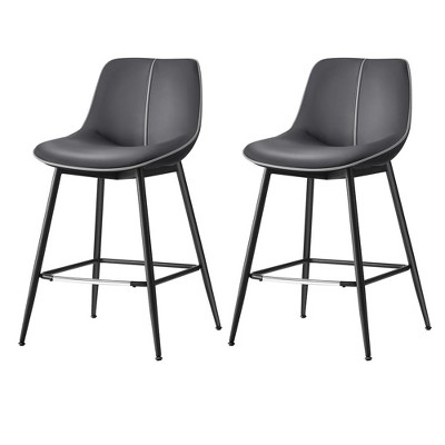 VASAGLE Bar Stools Set of 2, Counter Height Bar Stools with Back, Ergonomic Backrest, Synthetic Leather, Metal Legs, 24.4-Inch Tall Stools Ink Black