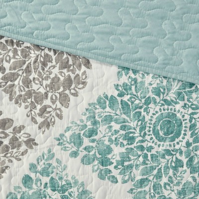 Aqua and Gray Reversible Microfiber Full Quilt Set with Shams
